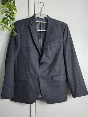 ✨ Lauren Ralph Lauren Gray Windowpane Wool Blazer 44L 🧥 Classic Fit